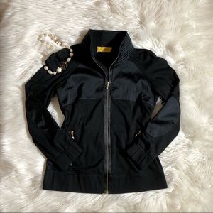 ST JOHN Yellow Label Black Zip-Up Jacket With Silk Detail